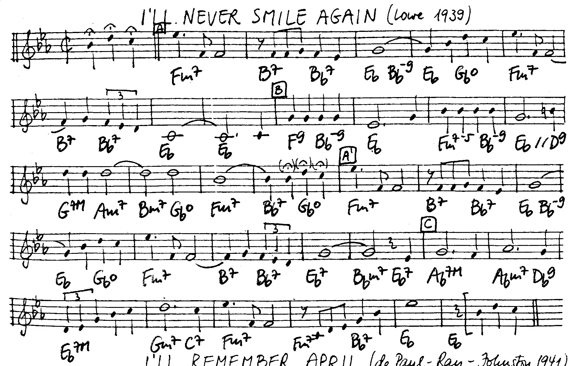 i'll never smile again free jazz leadsheet - Courtesy of the Jungle Jazz Band